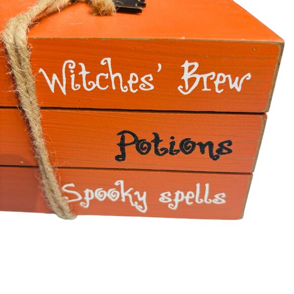 Halloween Faux Book Stack Decorative Wooden Block Books Country Art Holiday - Picture 2 of 8